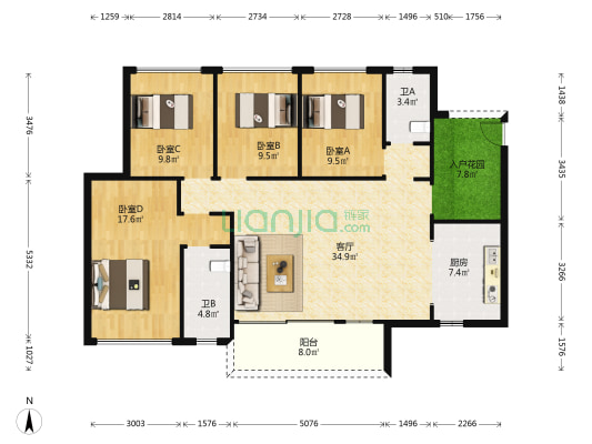 东建·明德城 4室1厅2卫 128平方