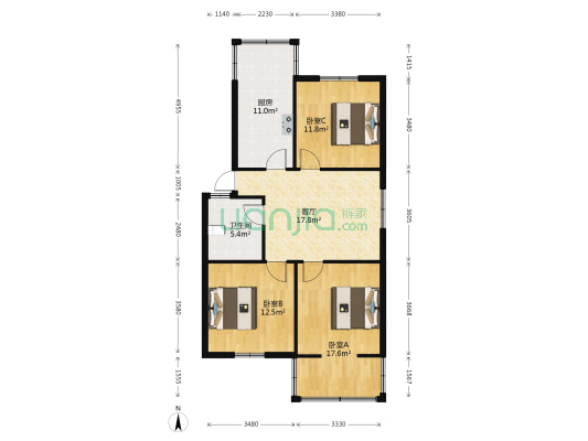 扬子花苑 3室1厅1卫 90平方