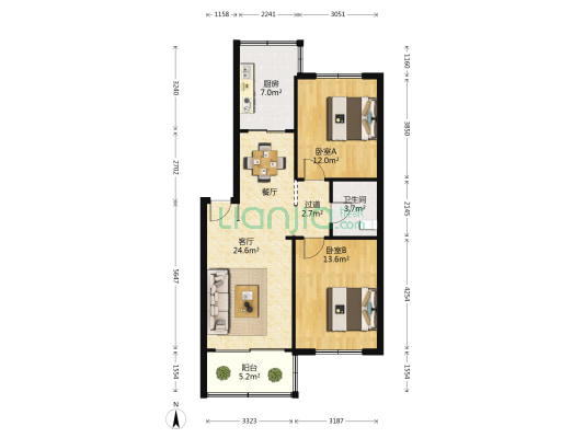 南坊机小区 2室1厅1卫 84平方