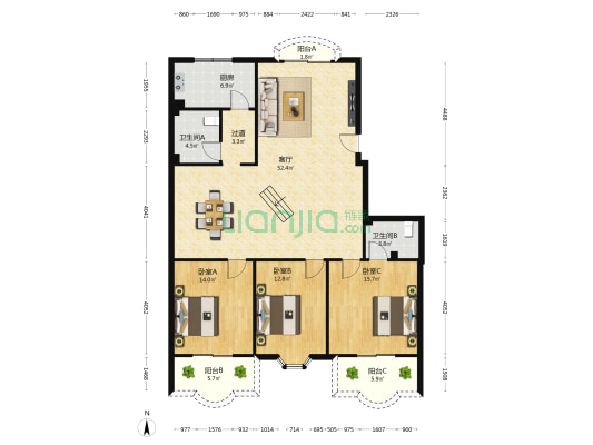 常码头蕾丹妮公寓 3室1厅2卫 140平方