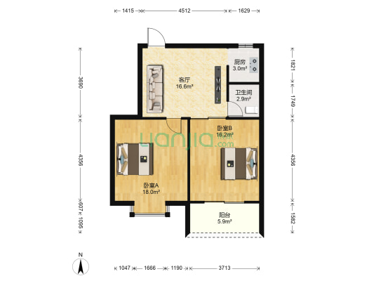 学府阳光城 2室1厅1卫 76平方