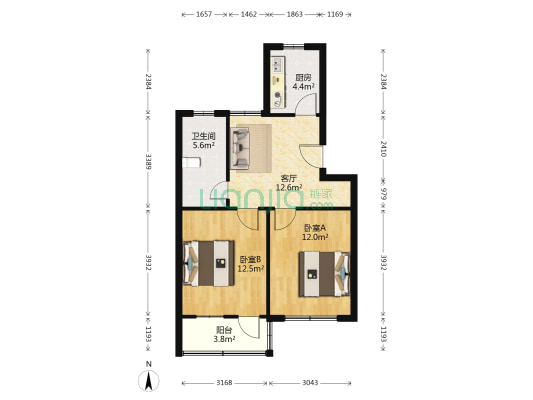 拾排里125号 2室1厅1卫 64平方