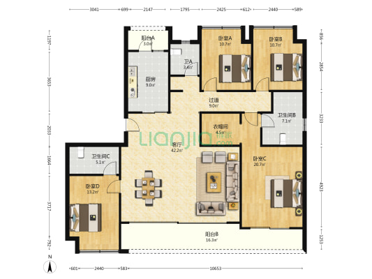 保利天珺林隐 4室1厅3卫 182平方