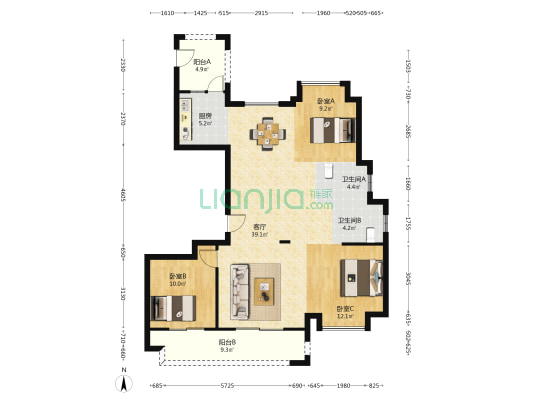 宏达锦园 3室1厅2卫 125平方