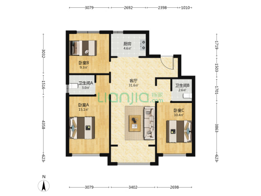 中车·长春源 3室1厅2卫 105平方