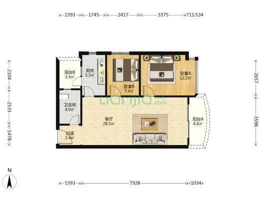 恒大金碧天下二期 84平米的二房 业主急售-户型图