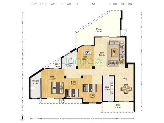 正祥滨江假日 4室1厅2卫 137平方