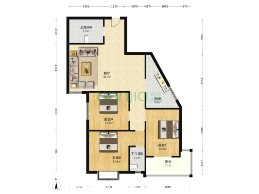兴昌苑 3室1厅2卫 137平方