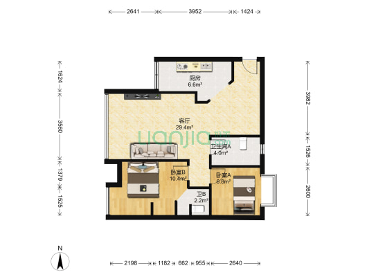 财富双星 2室1厅2卫 71平方