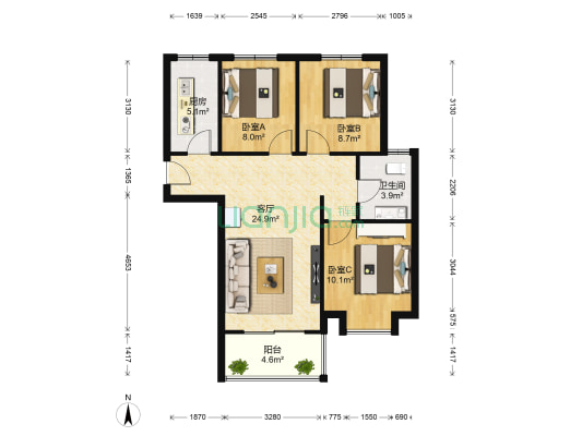 旭辉十九城邦 3室1厅1卫 94平方