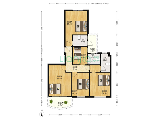 置宏花园四区 5室0厅3卫 118平方
