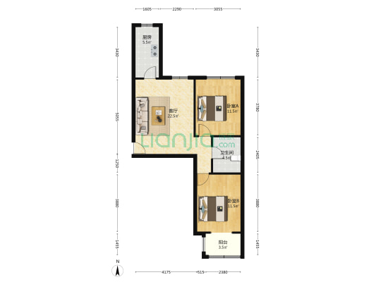 水榭春天 2室1厅 南 北-户型图