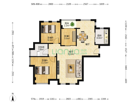 恒亿尚品湾（1/2/5/6期） 3室1厅1卫 83平方