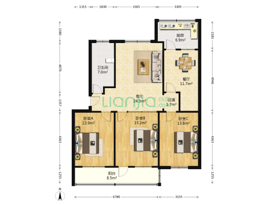 交通局宿舍 3室2厅1卫 116平方