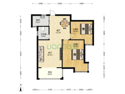 天力熙园 2室2厅1卫 90平方