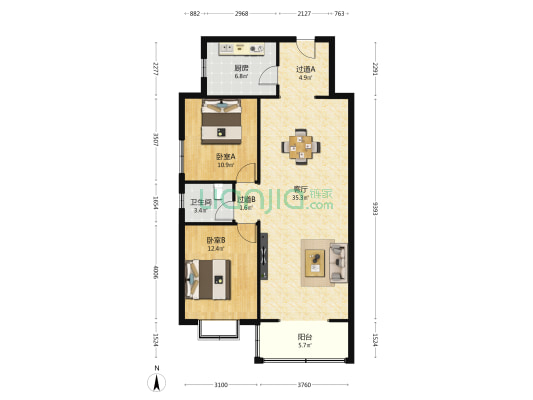 丽都花园 2室1厅1卫 100平方