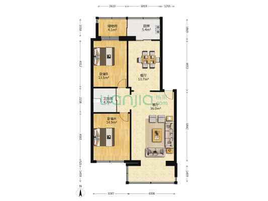 铁路小区 2室2厅1卫 109平方