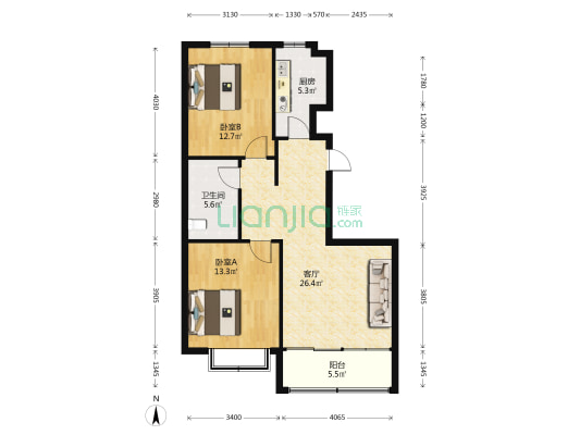 理想华庭 2室1厅1卫 92平方