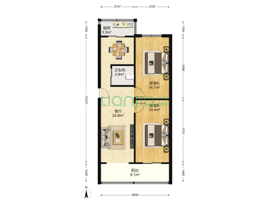 邓家巷小区 2室1厅1卫 80平方