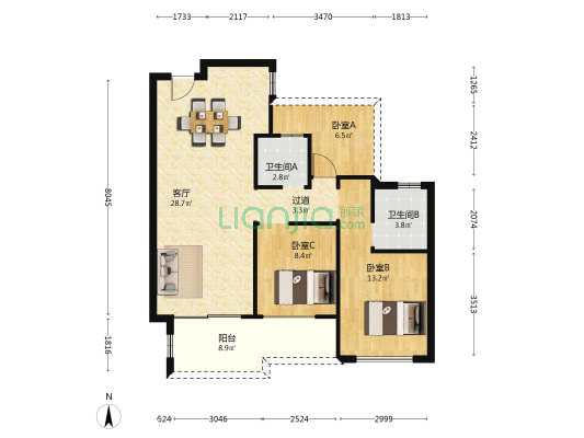 龙湖天宸原著二期 3室1厅2卫 93平方
