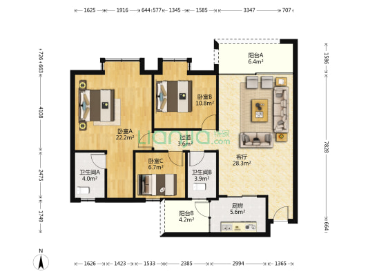 尚都豪庭 3室1厅2卫 117平方
