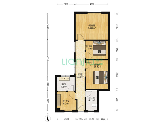新世纪大厦 3室0厅1卫 85平方