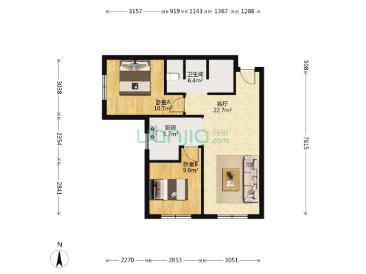 柒贤贡院 2室1厅1卫 80平方