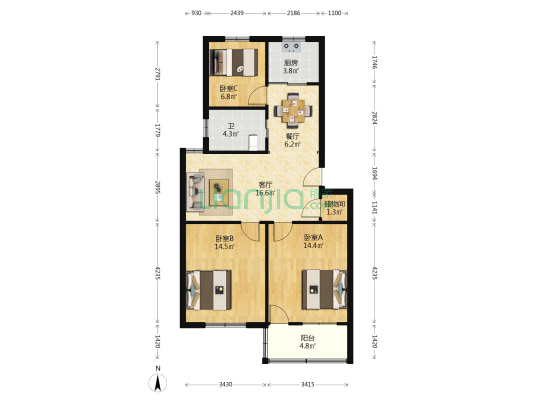 凤山教师新村 3室2厅1卫 88平方