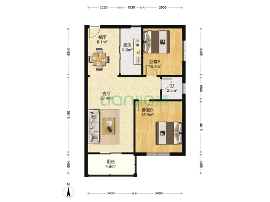 永和家园 2室2厅1卫 78平方