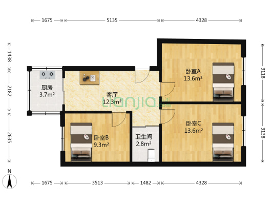 煤气小区 3室1厅1卫 74平方