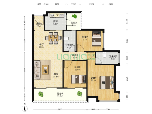 华鸿珑悦轩 3室2厅2卫 130平方