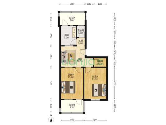 南新街36号 2室1厅1卫 73平方