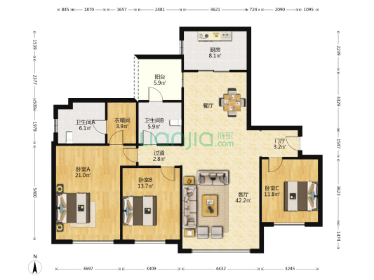 中隆国际嘉熙中心 3室1厅2卫 146平方
