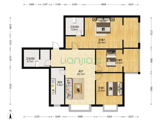 恋日温泉小区 3室1厅2卫 140平方