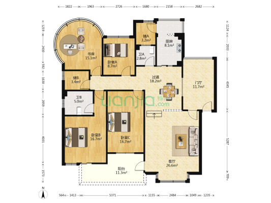 风临世家 4室1厅2卫 160平方