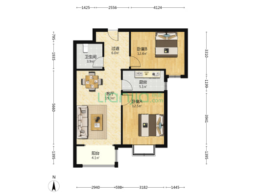 华普园一区 2室1厅1卫 93平方