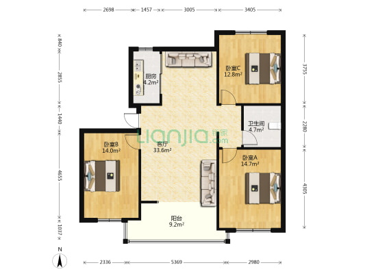 鼎盛新城 3室1厅1卫 125平方