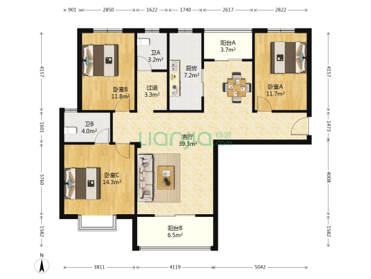 森林丁香苑 3室1厅2卫 126平方