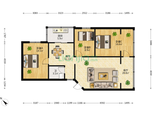 巡津街276号 3室2厅1卫 106平方