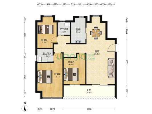恺德光谷熙园 3室1厅2卫 118平方