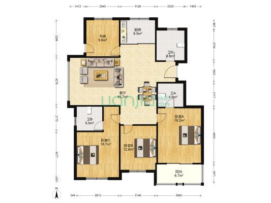 明悦景庭 4室1厅3卫 158平方