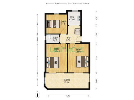 五福里 3室1厅1卫 64平方