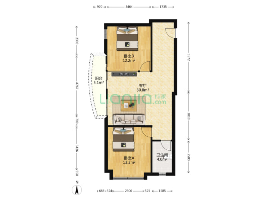 新城国际 2室1厅1卫 88平方