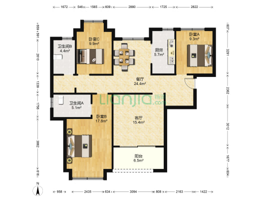 嘉盛维纳阳光 3室2厅2卫 122平方