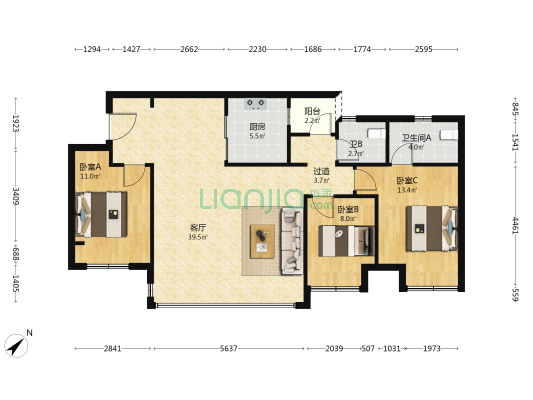 龙湖云瑶玉陛玉山二组团 3室1厅2卫 103平方