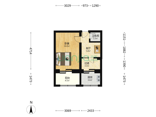 安福街 1室1厅1卫 33平方