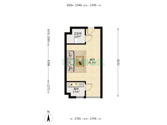 名流美域宽敞大开间，高楼层，配套齐全。-户型图