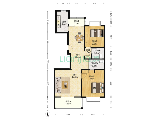 优筑 2室2厅2卫 106平方