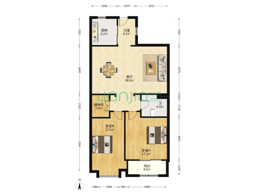 北仑金融中心悦公馆 2室1厅1卫 133平方
