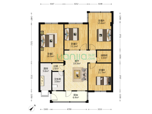 富豪公寓 4室1厅1卫 111平方